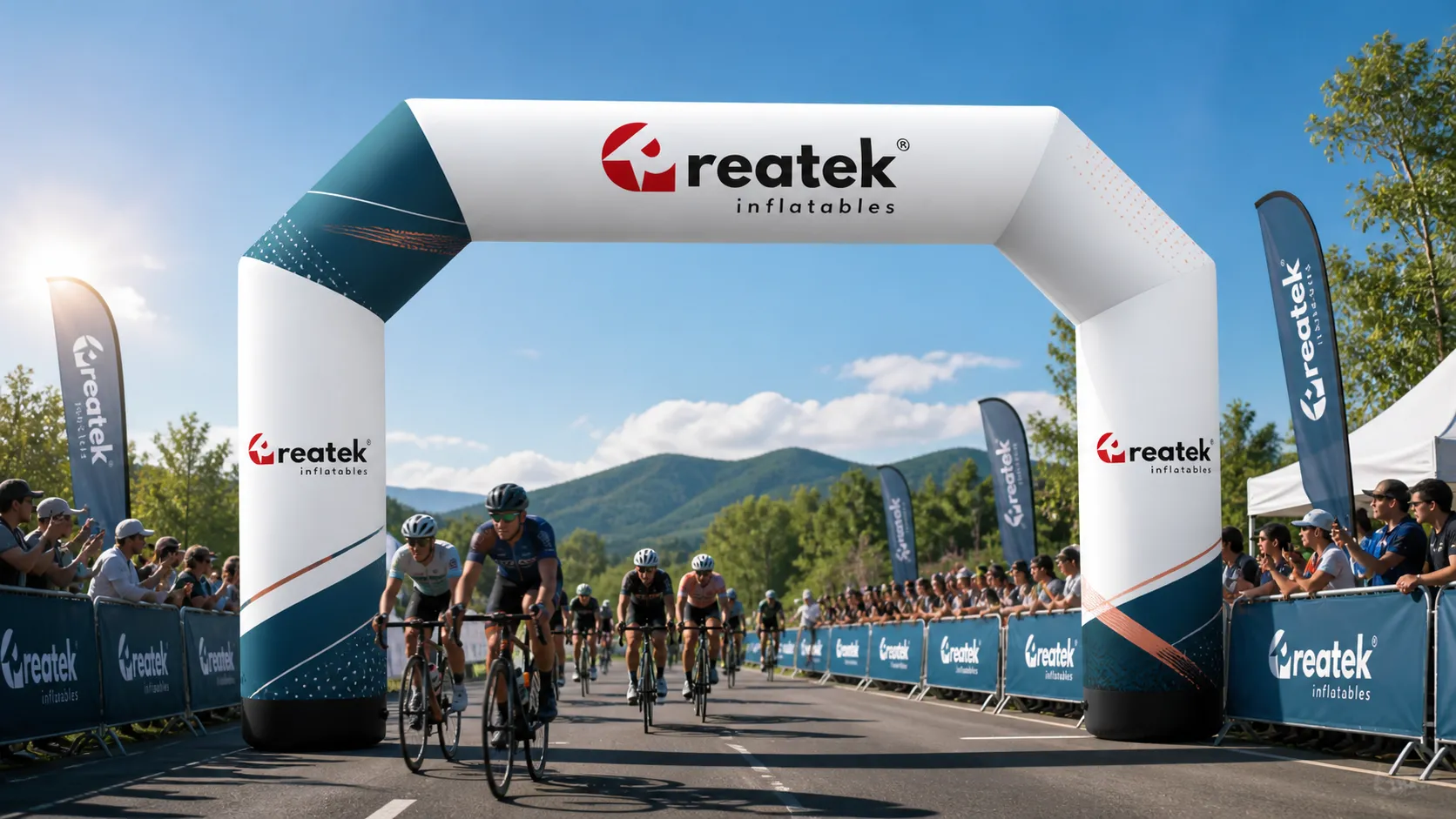 Nafukovacia reklamná brána REATEK ako štartová a cieľová brána pre cyklistické preteky, športové podujatia a promo eventy